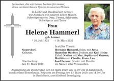 Traueranzeige Helene Hammerl