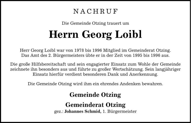 Traueranzeige Georg Loibl
