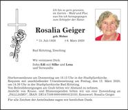 Traueranzeige Rosalia Geiger