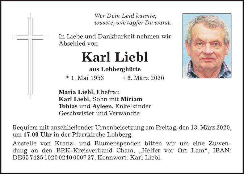 Traueranzeige Karl Liebl