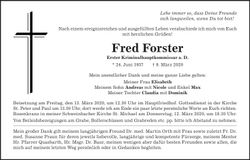 Traueranzeige Fred Forster