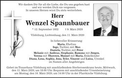 Traueranzeige Wenzel Spannbauer