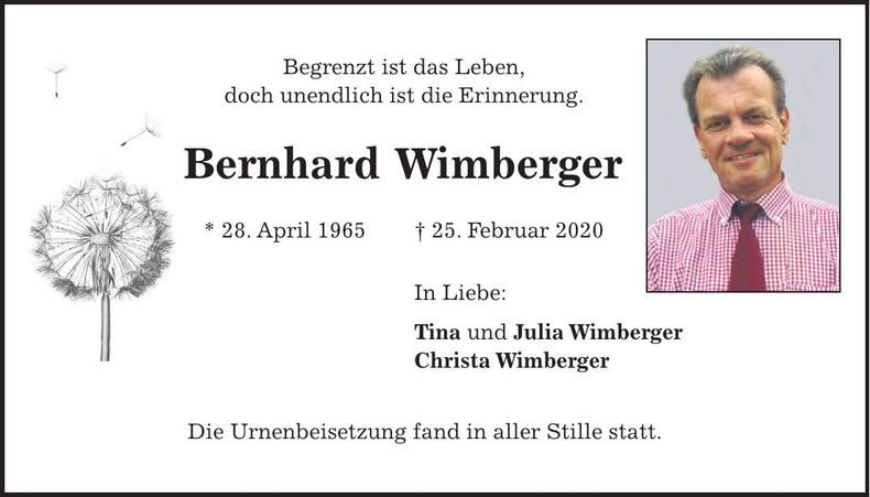 Traueranzeige Bernhard Wimberger