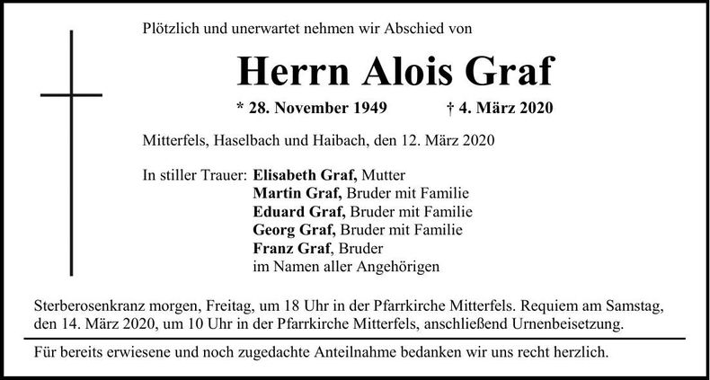 Traueranzeige Alois Graf