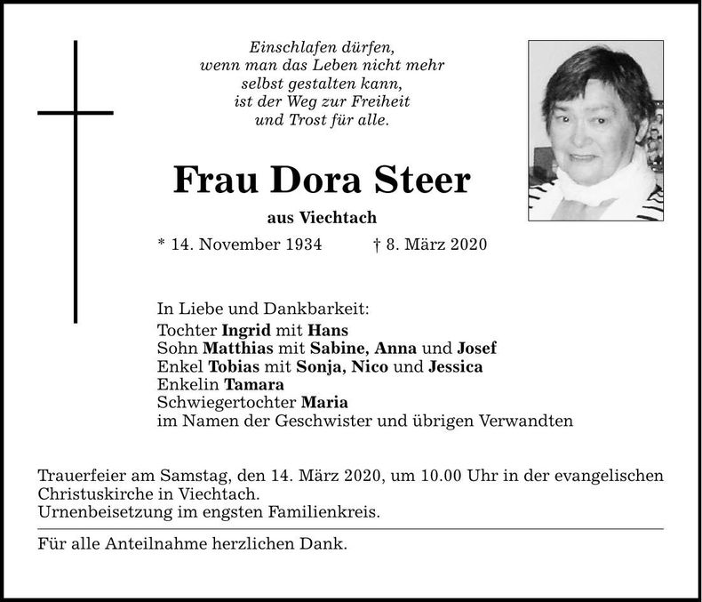Traueranzeige Dora Steer