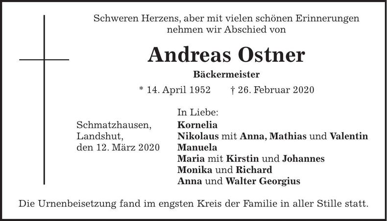 Traueranzeige Andreas Ostner