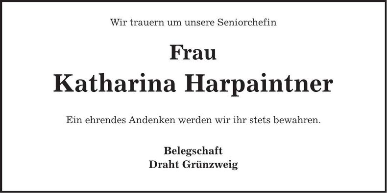Traueranzeige Katharina Harpaintner