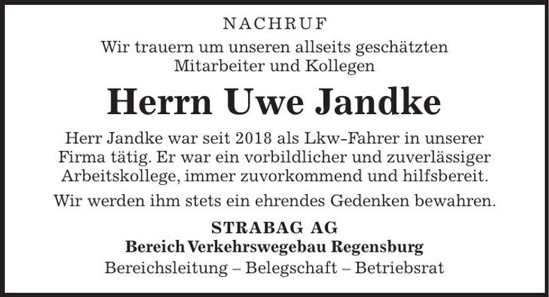 Traueranzeige Uwe Jandke