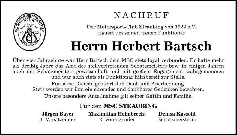 Traueranzeige Herbert Bartsch