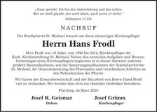 Traueranzeige Hans Frodl