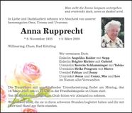 Traueranzeige Anna Rupprecht