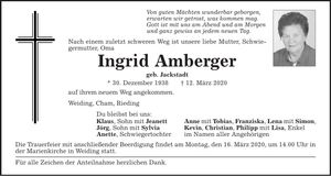 Traueranzeige Ingrid Amberger