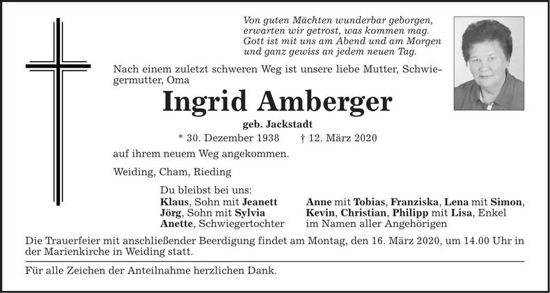 Traueranzeige Ingrid Amberger