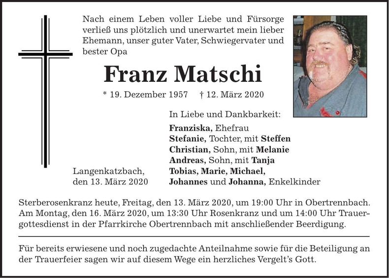 Traueranzeige Franz Matschi