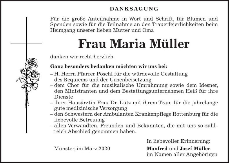 Traueranzeige Maria Müller