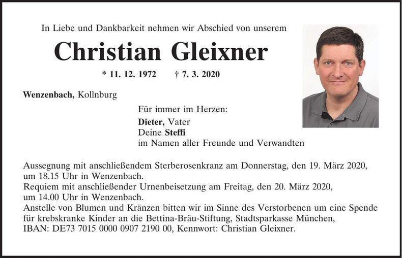 Traueranzeige Christian Gleixner