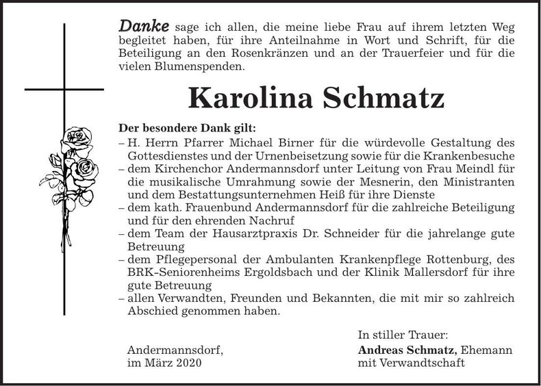Traueranzeige Karolina Schmatz
