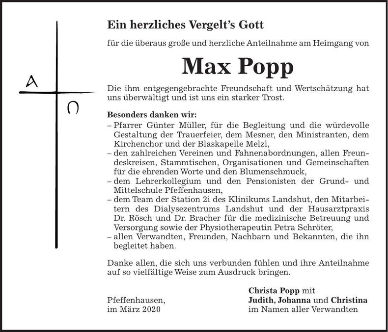 Traueranzeige Max Popp