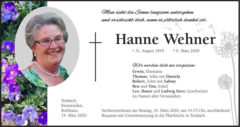 Traueranzeige Hanne Wehner