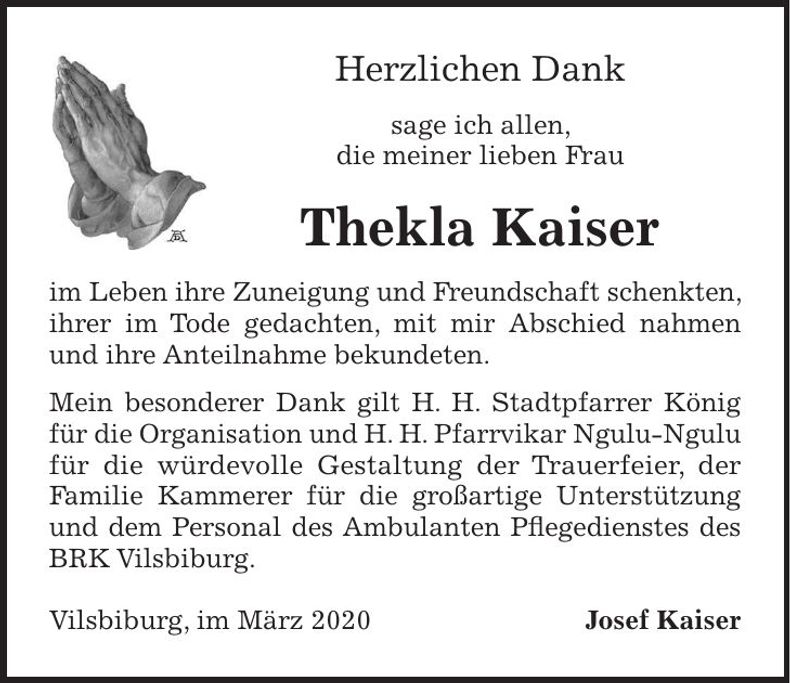 Traueranzeige Thekla Kaiser