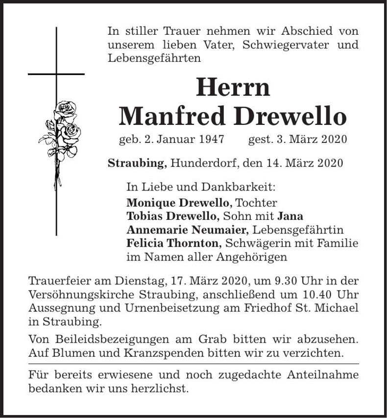 Traueranzeige Manfred Drewello