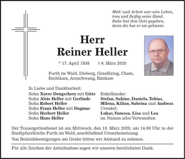 Traueranzeige Reiner Heller