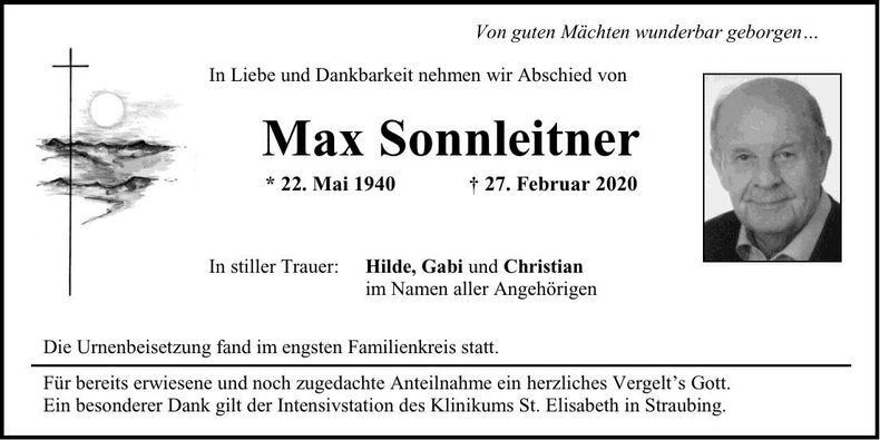Traueranzeige Max Sonnleitner