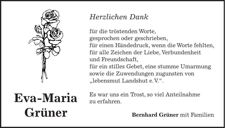 Traueranzeige Eva-Maria Grüner