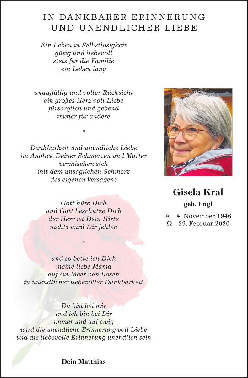 Traueranzeige Matthias Kral