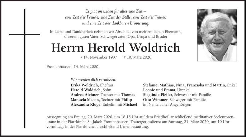 Traueranzeige Herold Woldrich