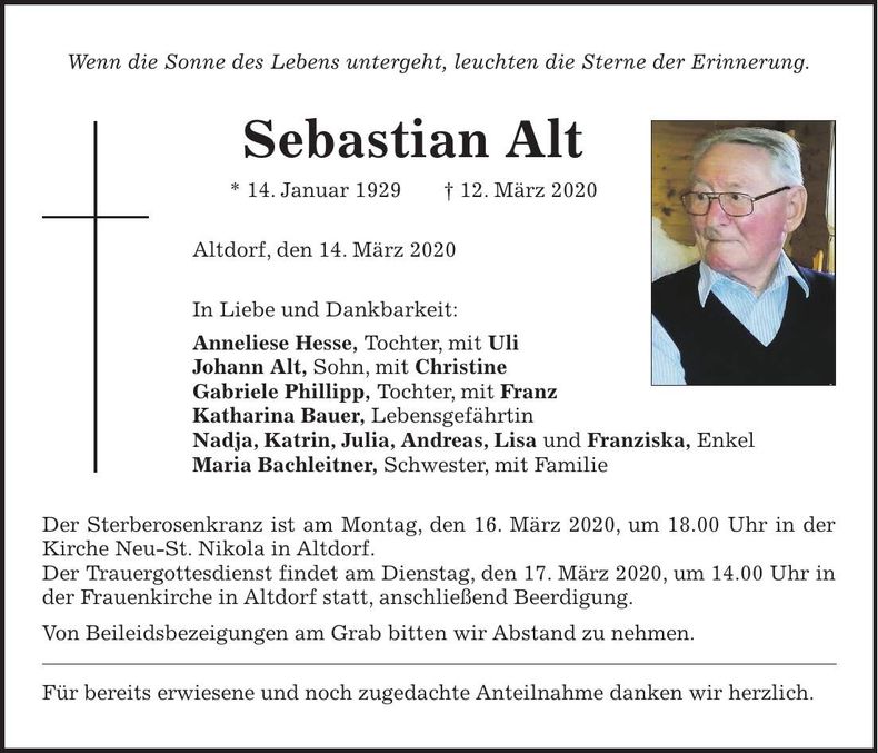Traueranzeige Sebastian Alt