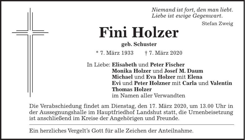 Traueranzeige Fini Holzer