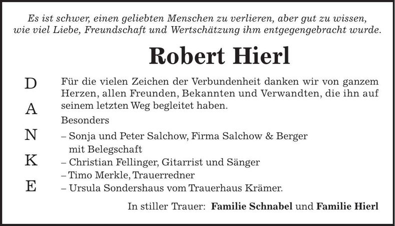 Traueranzeige Robert Hierl