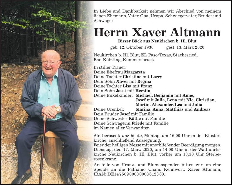 Traueranzeige Xaver Altmann