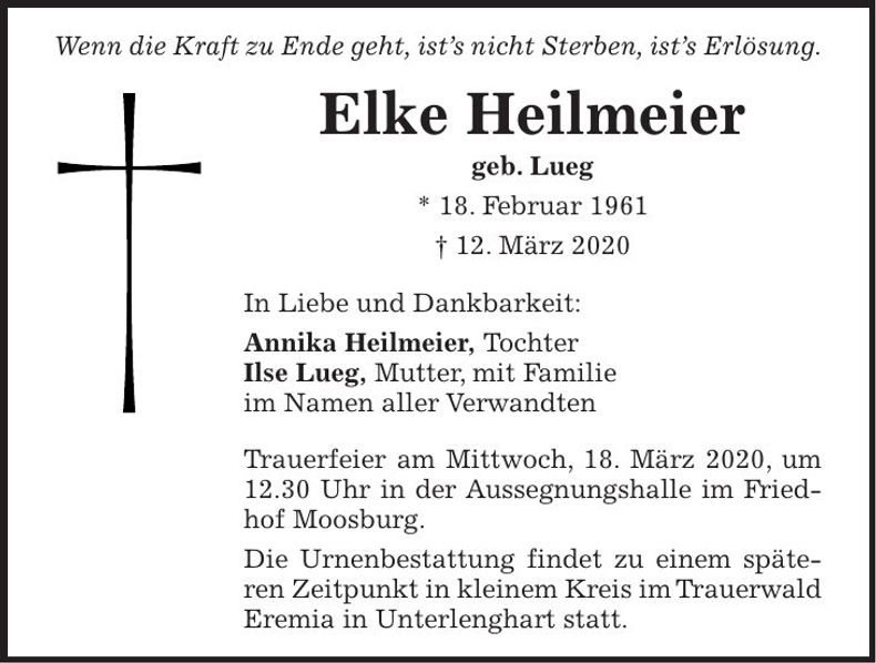Traueranzeige Elke Heilmeier