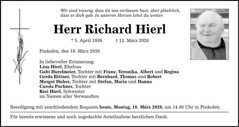 Traueranzeige Richard Hierl
