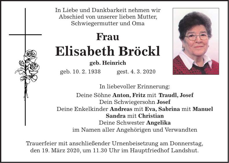 Traueranzeige Elisabeth Bröckl
