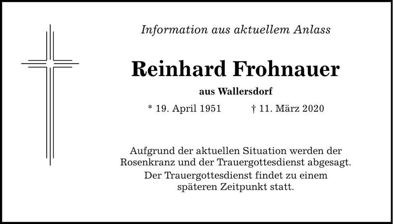 Traueranzeige Reinhard Frohnauer