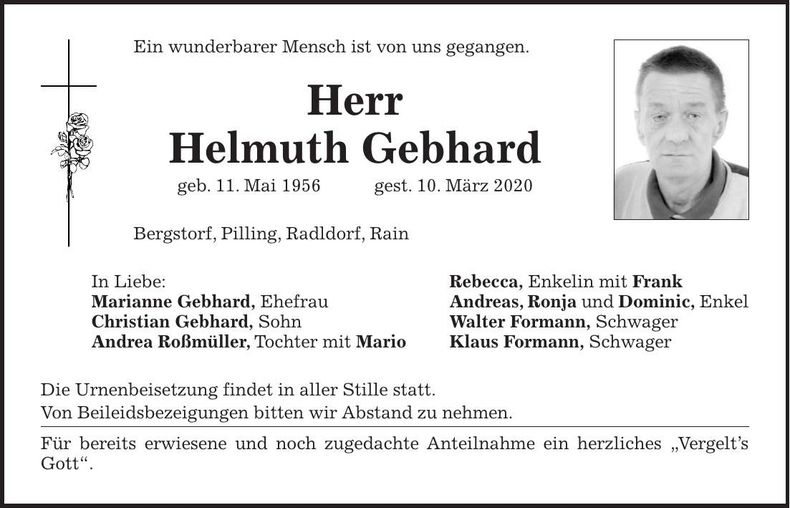 Traueranzeige Helmuth Gebhard