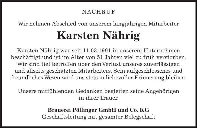 Traueranzeige Karsten Nährig