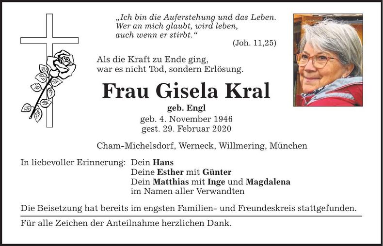 Traueranzeige Gisela Kral