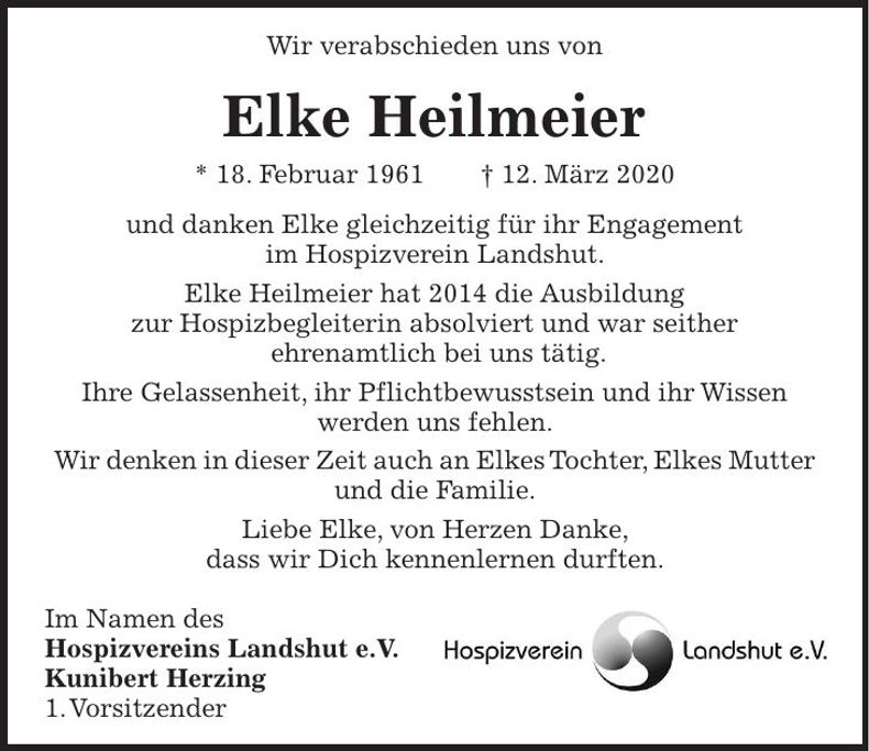 Traueranzeige Elke Heilmeier