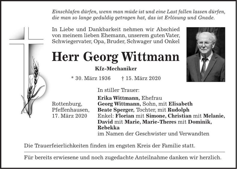 Traueranzeige Georg Wittmann