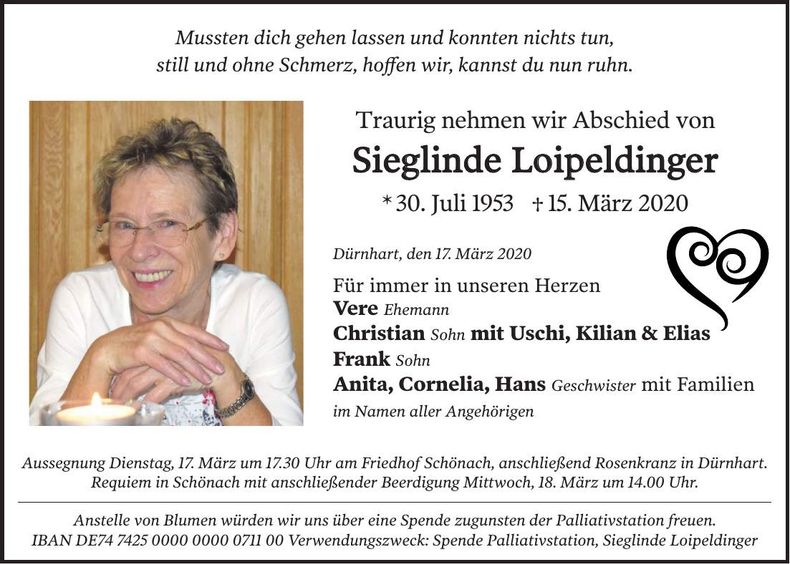 Traueranzeige Sieglinde Loipeldinger