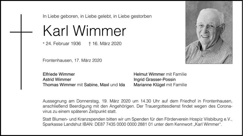 Traueranzeige Karl Wimmer