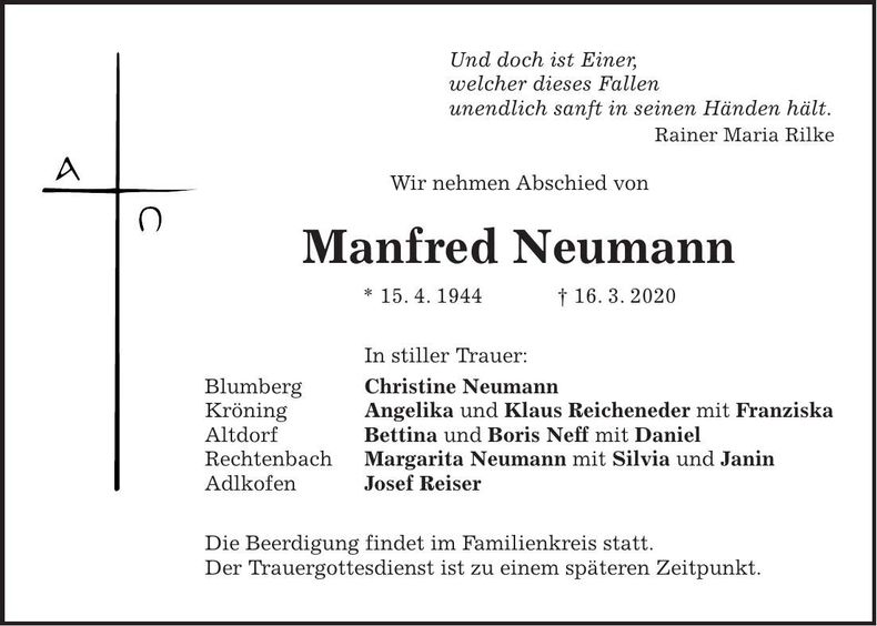 Traueranzeige Manfred Neumann
