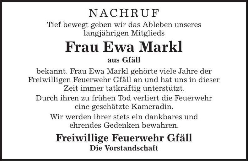 Traueranzeige Ewa Markl