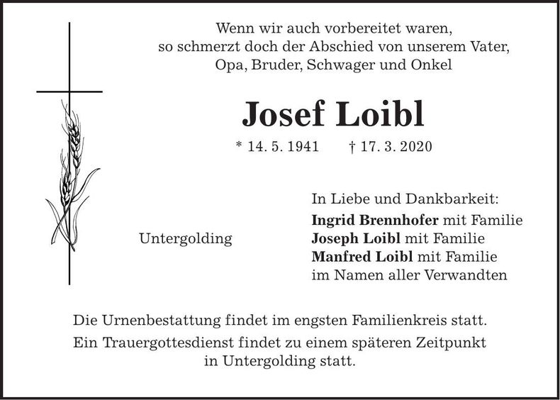 Traueranzeige Josef Liobl