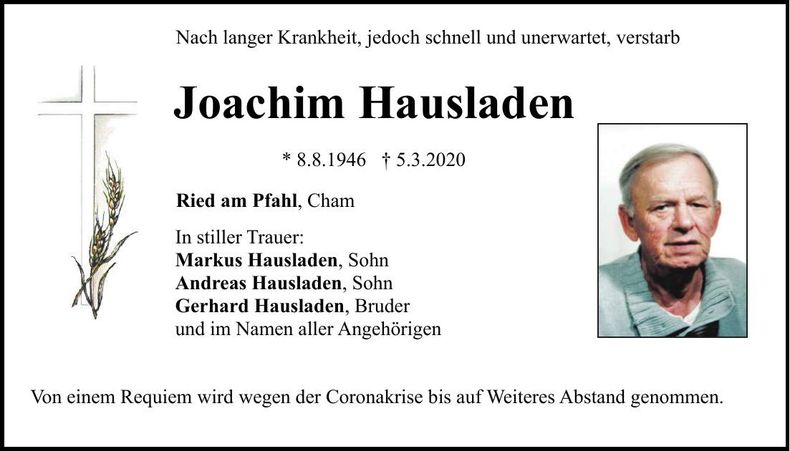 Traueranzeige Joachim Hausladen