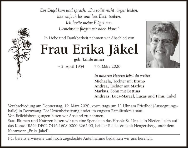 Traueranzeige Erika Jäkel